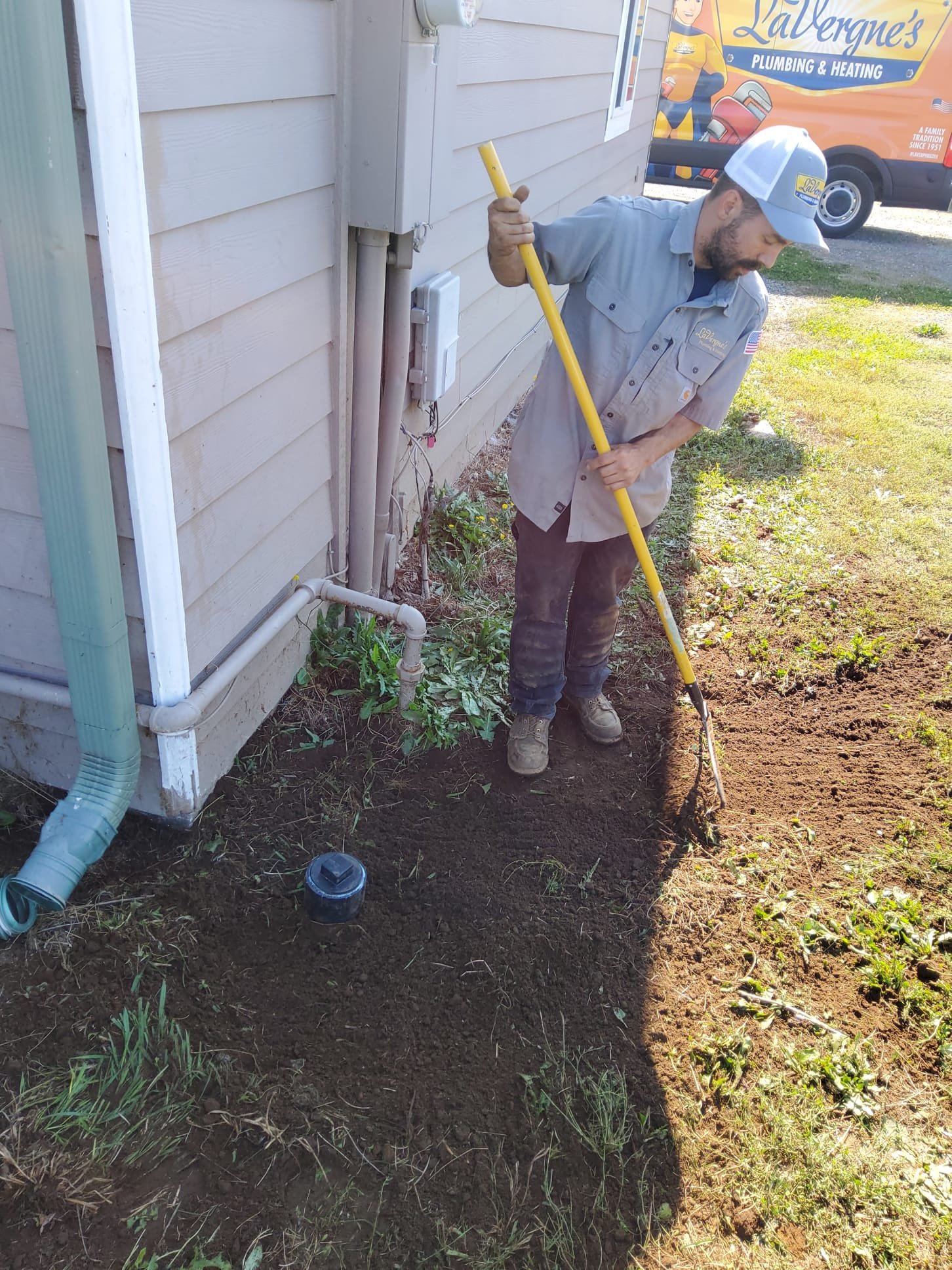 Old heat pump being replaced with a new variable-speed system by LaVergne's crew