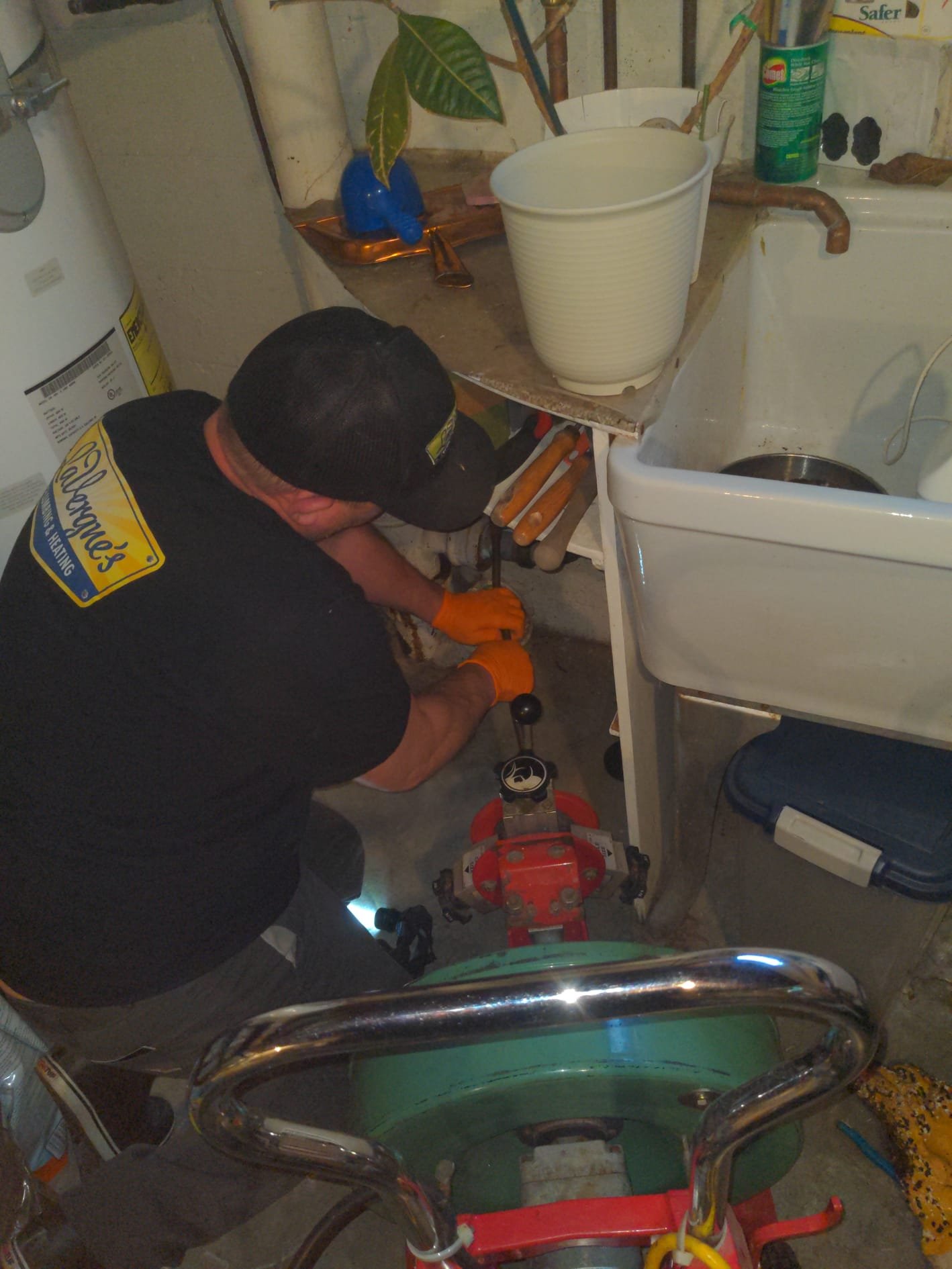 LaVergne's technician assessing a failing sewer lateral at a Bellingham area home