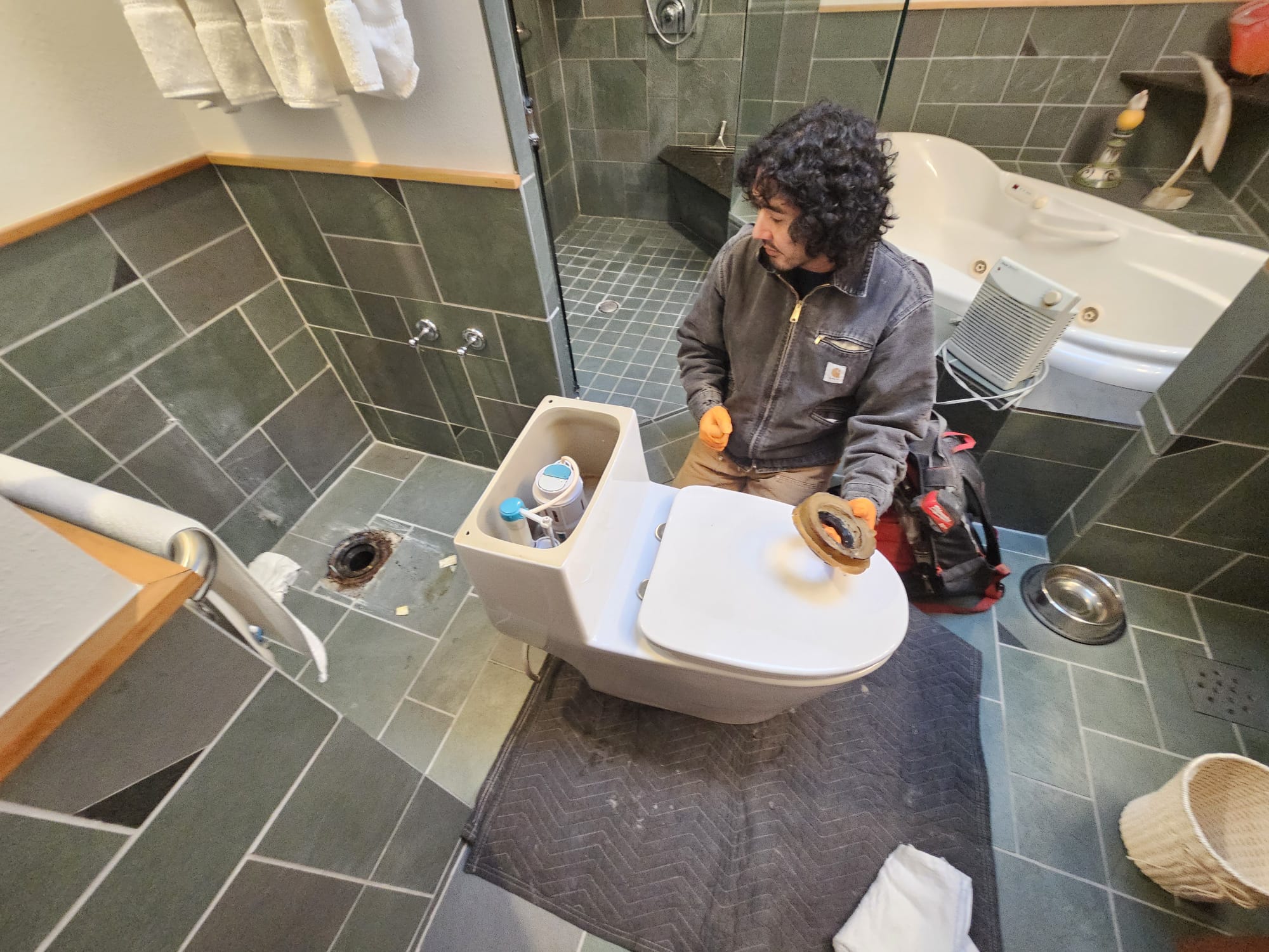 Bathroom plumber at work